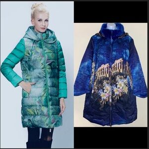 Blue floral print lightweight coat blue coat floral graphic top unique
